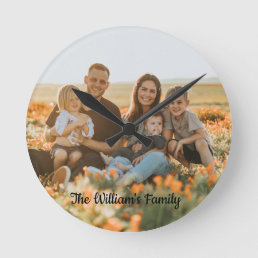 Personalized Family Photo and Name Custom  Round Clock