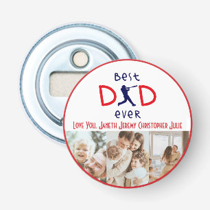 Personalized Family Photo Baseball Best Dad Ever Bottle Opener