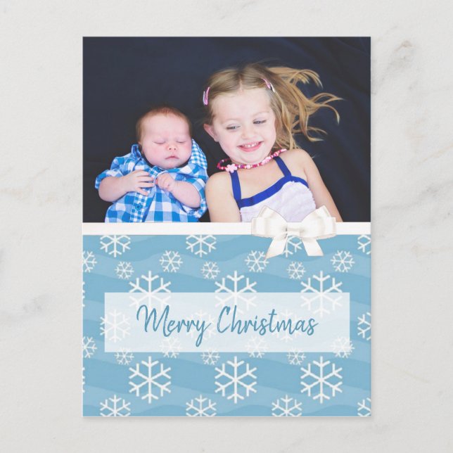 Personalized Family Photo Blue Snowflake Christmas Holiday Postcard (Front)