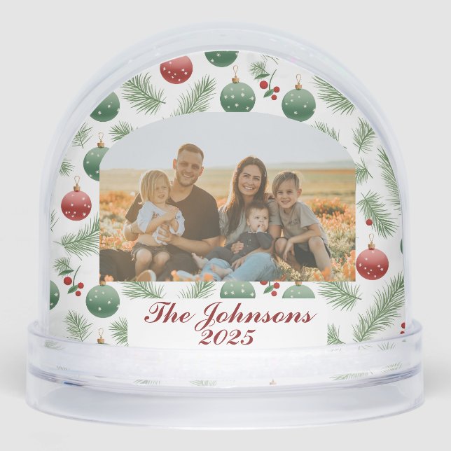 Personalized Family Photo Christmas Baubels Snow Globe (Front)