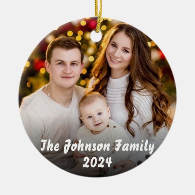 Personalized family photo Christmas Ceramic Ornament (Front)