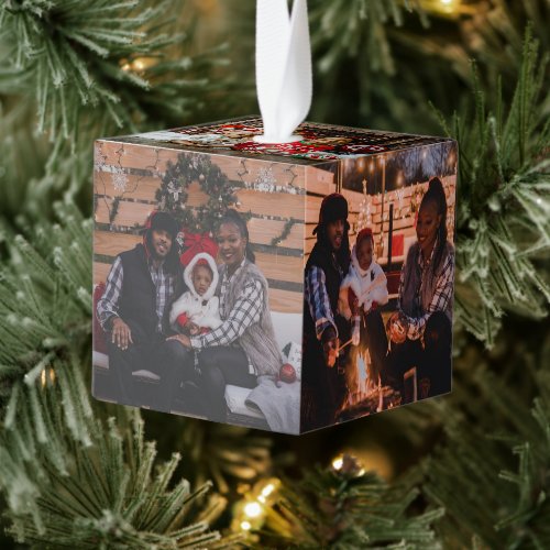 Personalized Family Photo Christmas Cube Ornament