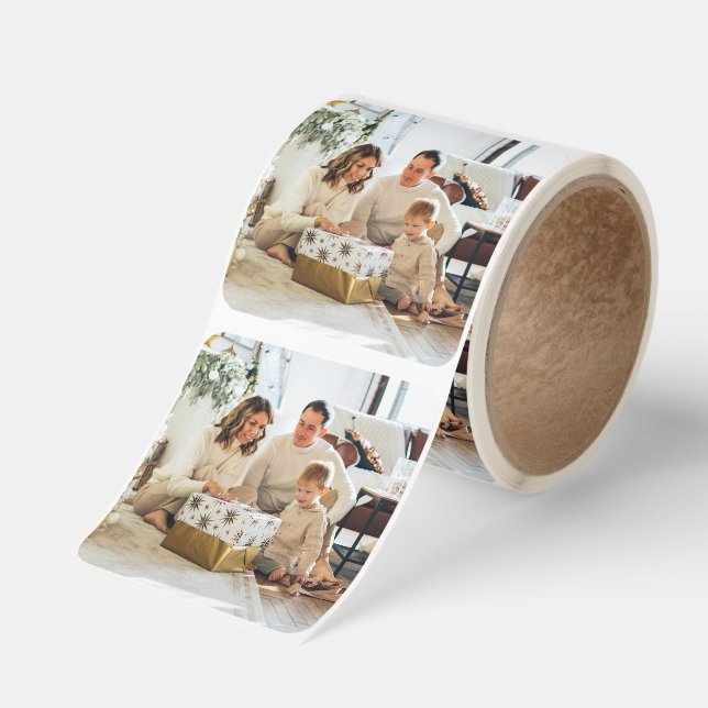 Personalized Family Photo Christmas Square Sticker (Roll)
