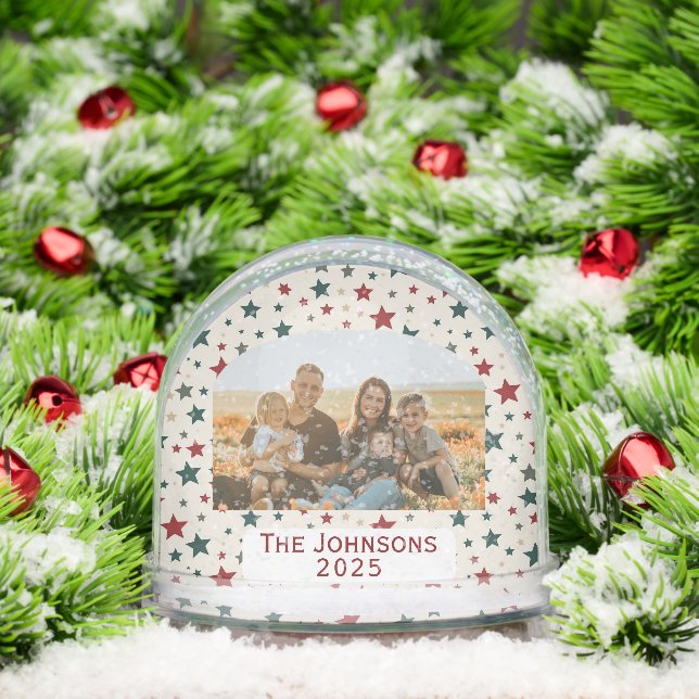 Personalized Family Photo Christmas Stars Snow Globe (Christmas)