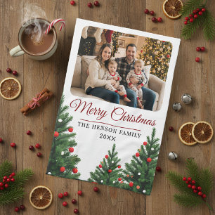 Personalized Family Photo Christmas Tree Kitchen Towel