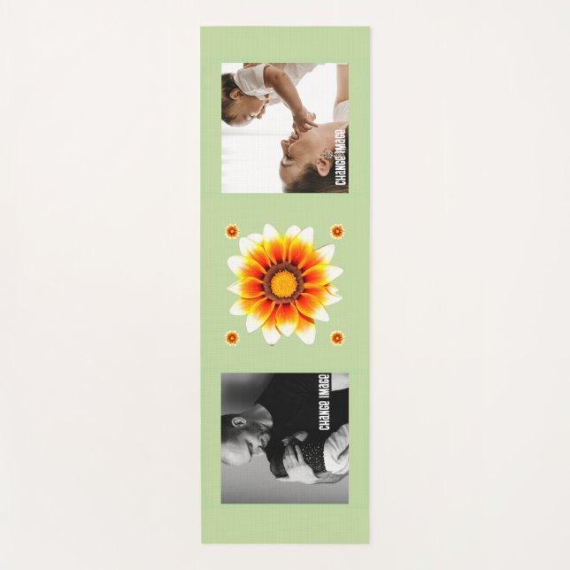 Personalized Family Photo Collage 70s Retro Floral Yoga Mat (Front)