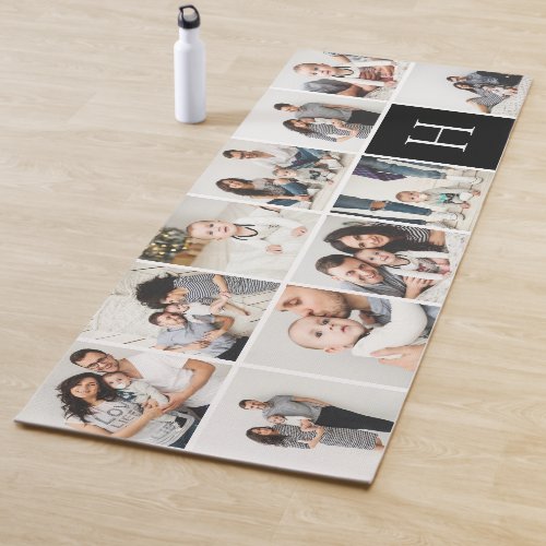 Personalized Family Photo Collage  Black Monogram Yoga Mat