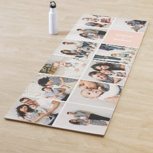 Personalized Family Photo Collage   Blush Monogram Yoga Mat