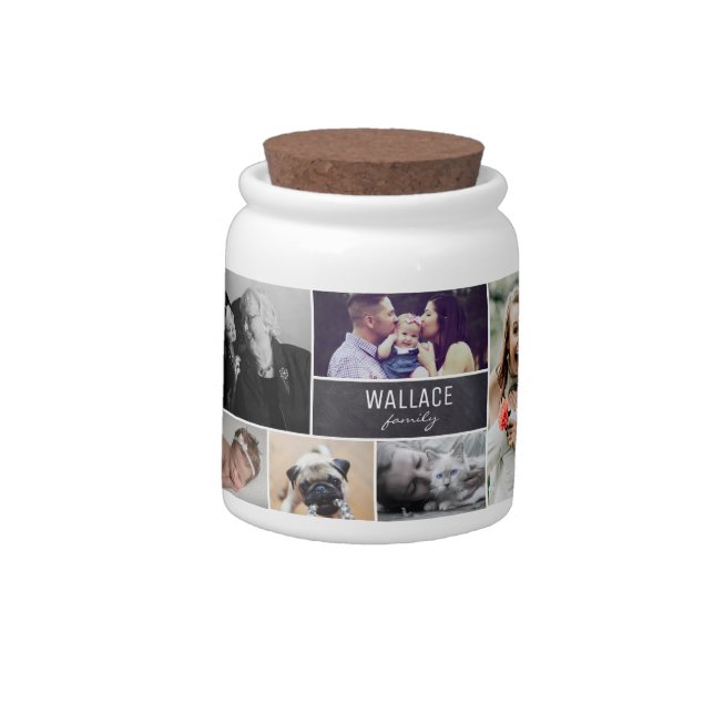 Personalized family photo collage chalkboard candy jar (Left)