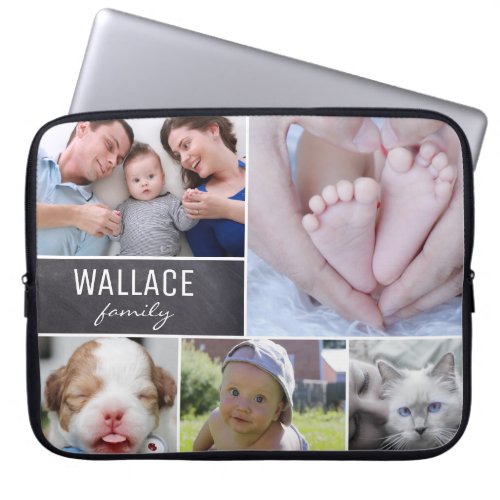 Personalized Family photo collage Chalkboard  Laptop Sleeve