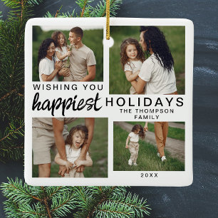 Personalized Family Photo Collage Christmas 2024 Ceramic Ornament