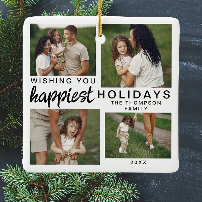 Personalized Family Photo Collage Christmas 2024 Ceramic Ornament (Creator Uploaded)