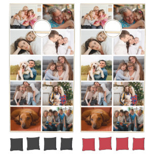 Personalized family photo collage cornhole set