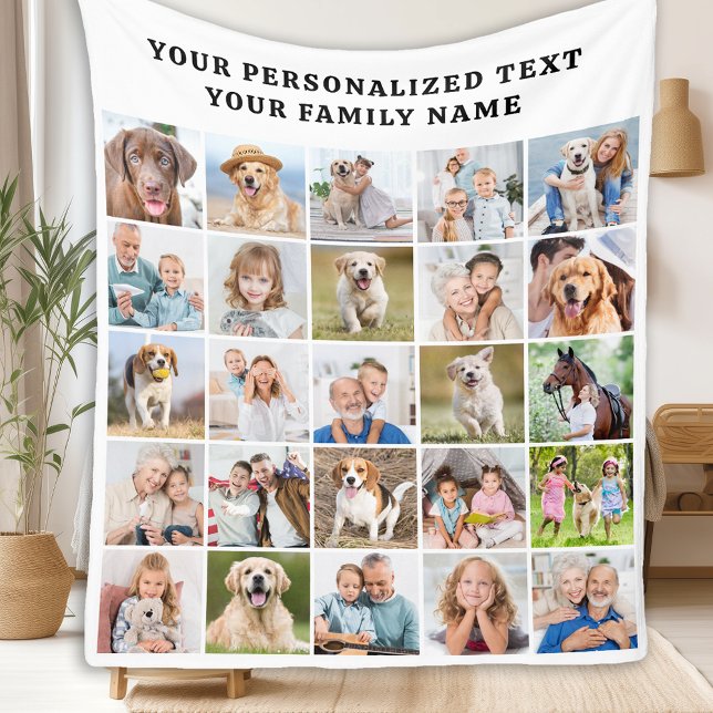 Personalized Family Photo Collage Cute 25 Picture Fleece Blanket (Creator Uploaded)