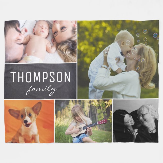 Personalized Family Photo Collage Fleece Blanket (Front (Horizontal))