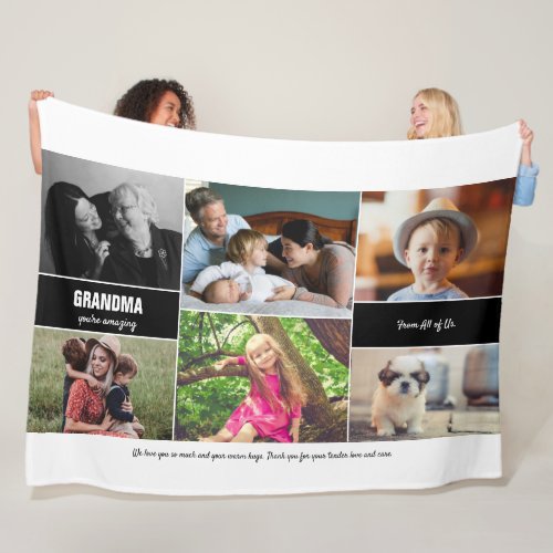 Personalized Family Photo Collage for Grandma Fleece Blanket