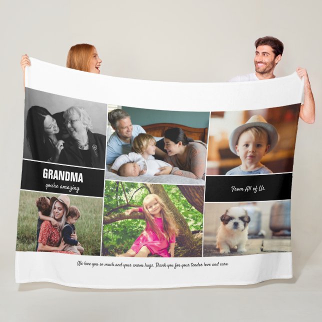 Personalized Family Photo Collage for Grandma Fleece Blanket (In Situ)
