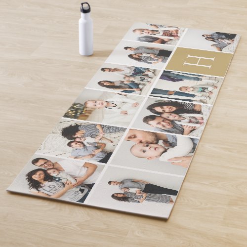 Personalized Family Photo Collage  Gold Monogram Yoga Mat