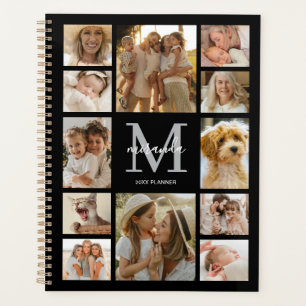 Personalized Family Photo Collage Gray Monogram Planner