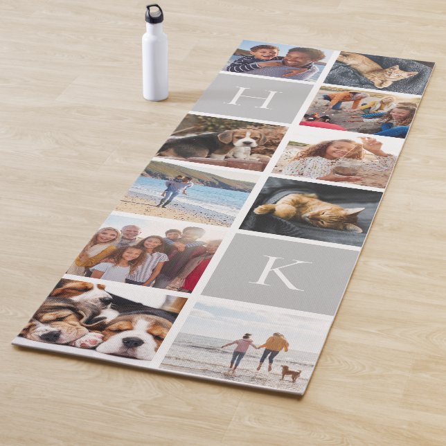 Personalized Family Photo Collage | Gray Monogram Yoga Mat (In Situ)