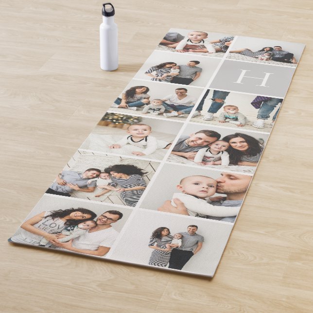 Personalized Family Photo Collage | Gray Monogram Yoga Mat (In Situ)