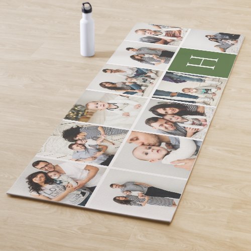 Personalized Family Photo Collage  Green Monogram Yoga Mat