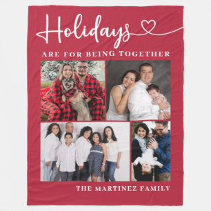 Personalized Family Photo Collage Holiday Fleece Blanket