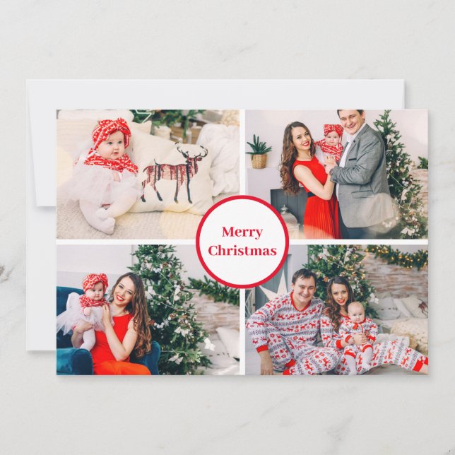 Personalized Family Photo Collage Merry Christmas Holiday Card (Front)
