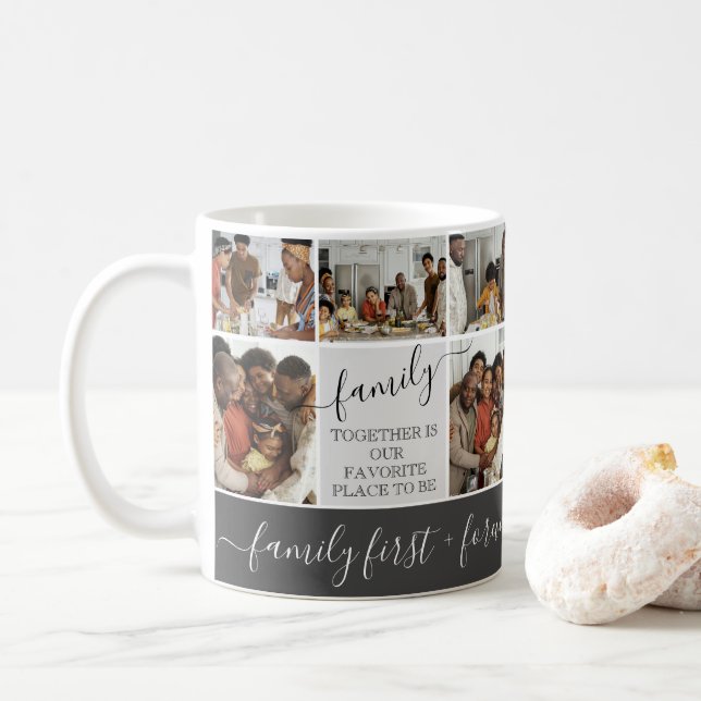 Personalized Family Photo Collage Monogram Quotes Coffee Mug (With Donut)