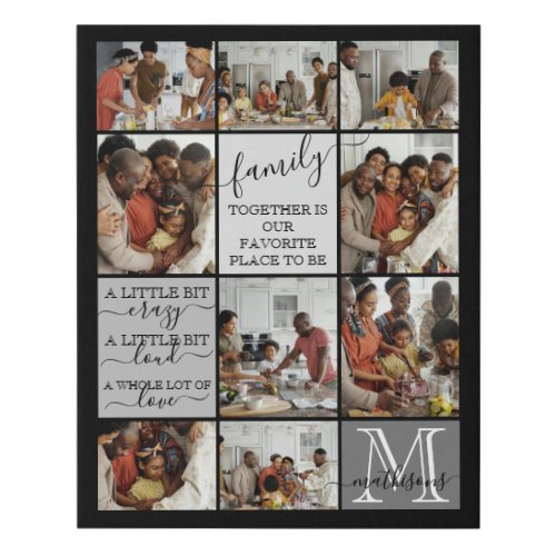 Personalized Family Photo Collage Monogram Quotes Faux Canvas Print
