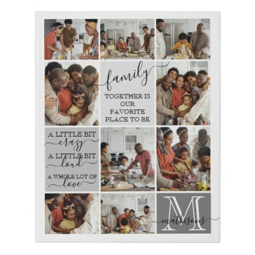 Personalized Family Photo Collage Monogram Quotes Faux Canvas Print