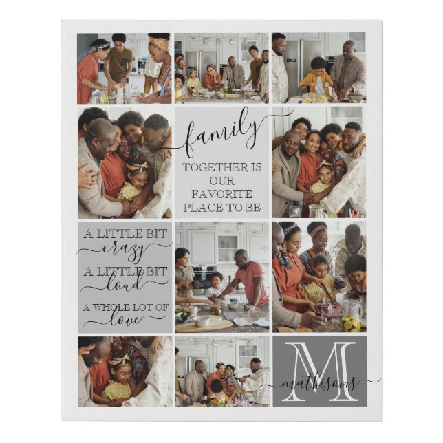 Personalized Family Photo Collage Monogram Quotes Faux Canvas Print (Front)