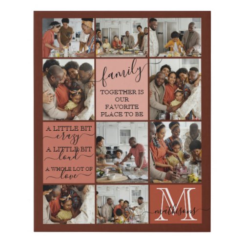 Personalized Family Photo Collage Monogram Quotes Faux Canvas Print