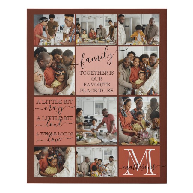 Personalized Family Photo Collage Monogram Quotes Faux Canvas Print (Front)