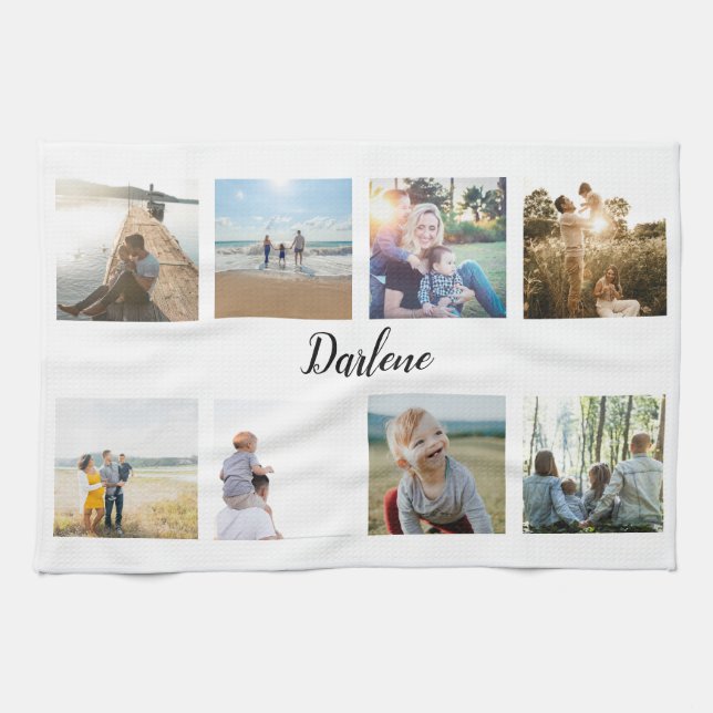 Personalized Family Photo Collage Name  Kitchen Towel (Horizontal)