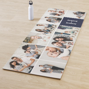 Personalized Family Photo Collage   Navy Monogram Yoga Mat