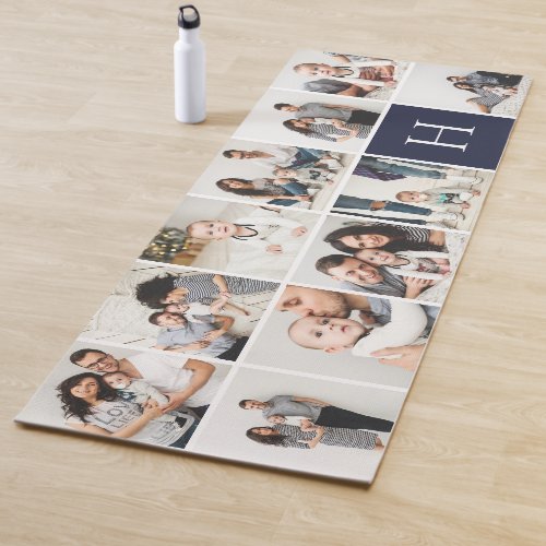 Personalized Family Photo Collage  Navy Monogram Yoga Mat