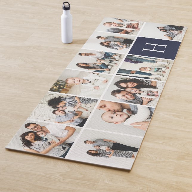 Personalized Family Photo Collage | Navy Monogram Yoga Mat (In Situ)
