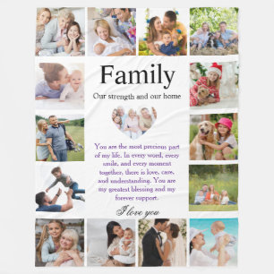 Personalized Family Photo Collage Poster with Hear Fleece Blanket