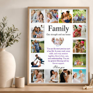 Personalized Family Photo Collage Poster with Hear Wall Decal