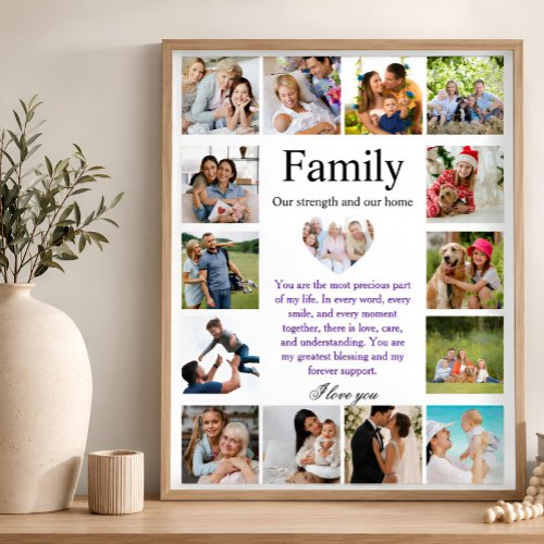 Personalized Family Photo Collage Poster with Hear Wall Decal