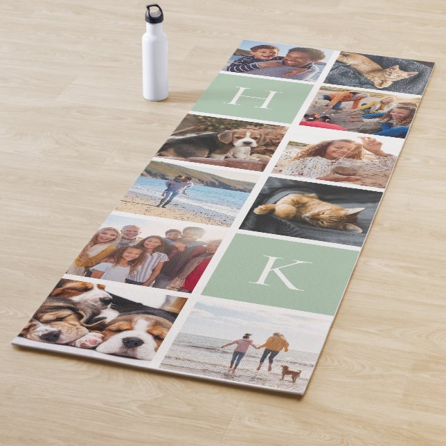 Personalized Family Photo Collage | Sage Monogram Yoga Mat (In Situ)