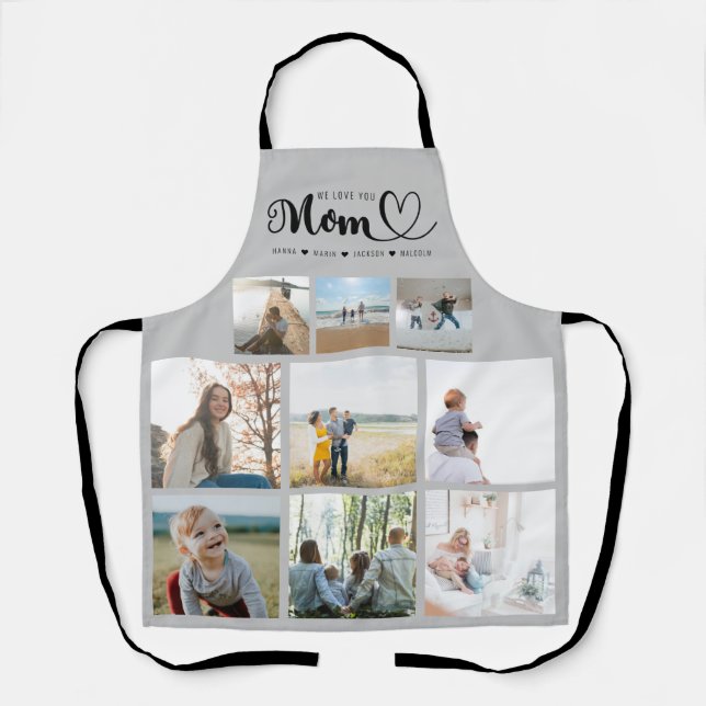 Personalized Family Photo Collage We Love You Mom Apron (Front)