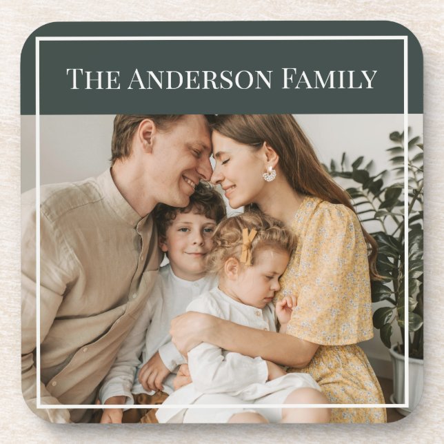 Personalized Family Photo | Custom Family Name  Beverage Coaster (Front)
