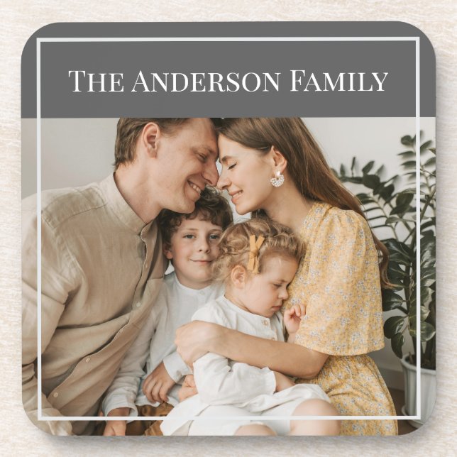 Personalized Family Photo | Custom Family Name  Beverage Coaster (Front)