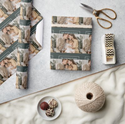 Personalized Family Photo | Custom Family Name  Wrapping Paper
