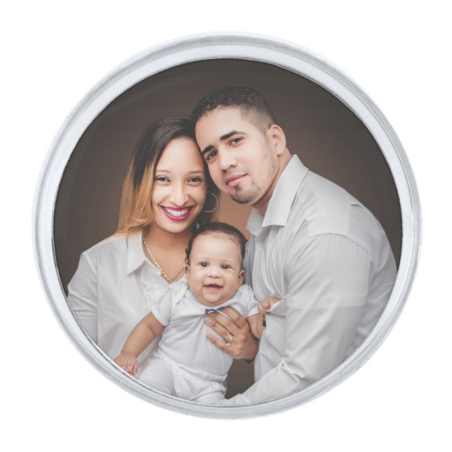 Personalized Family Photo Custom  Silver Finish Lapel Pin (Front)