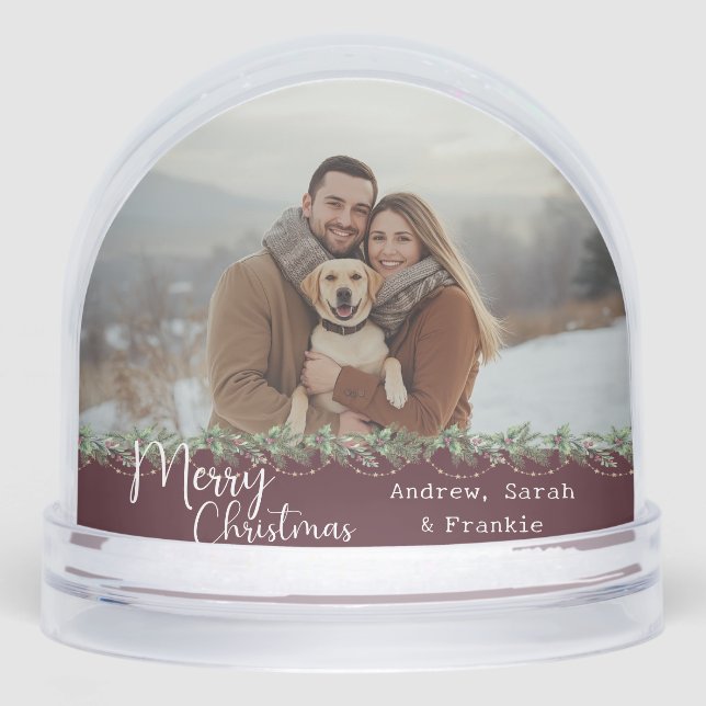 Personalized family photo dog merry christmas snow globe (Front)