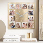 Personalized Family Photo Elegant Gold Square Wall Clock<br><div class="desc">Easily create your own personalized gold metallic style wall clock with your custom family photos. For best results,  crop the images to square - with the focus point in the center - before uploading.</div>