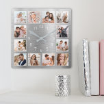 Personalized Family Photo Elegant Silver Square Wall Clock<br><div class="desc">Easily create your own personalized silver metallic style wall clock with your custom family photos. For best results,  crop the images to square - with the focus point in the center - before uploading.</div>